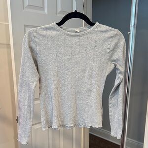 Loeffler Randall Lolo Pointelle Long- Sleeve Tee in Grey